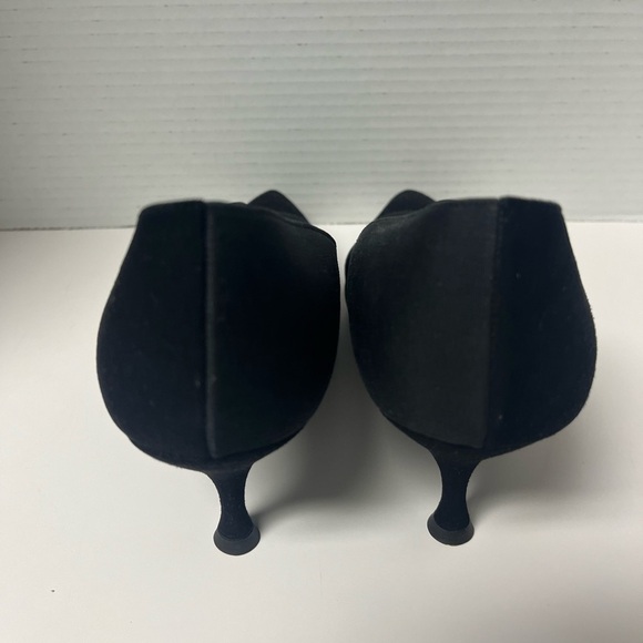 DeLiso Debs Retro Whimsy Goth Lolita Mad Men Black Suede Heels with Bow sz 8.5 - Picture 3 of 4